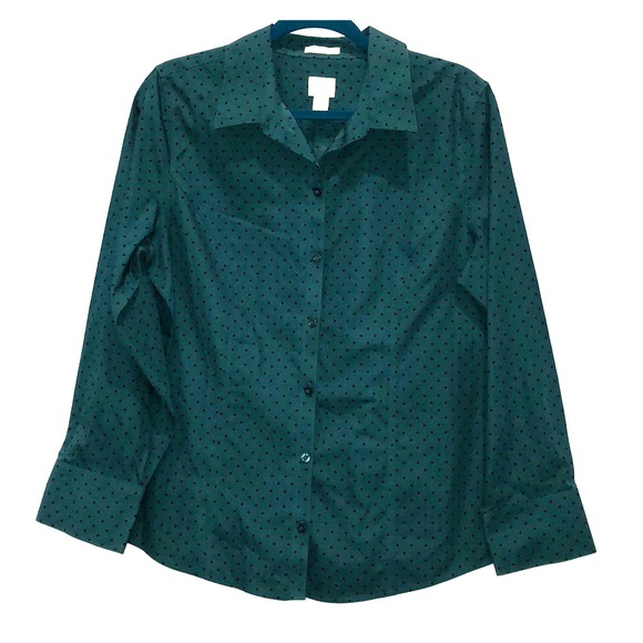 Chico's Tops - Chico’s Size 2 Black green polka dots Blouse e16
